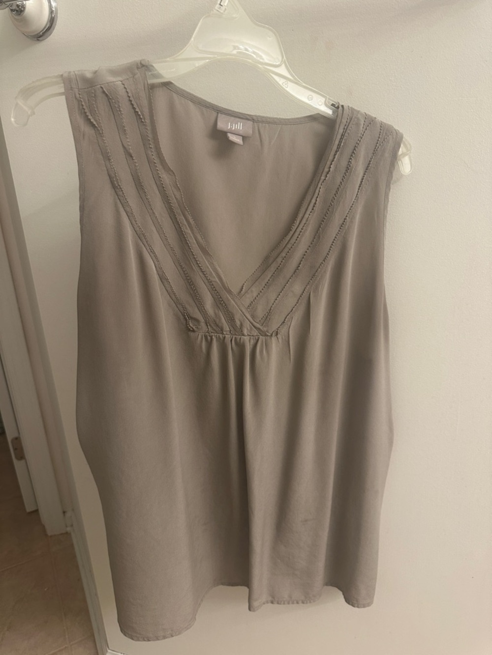 Light Taupe Sleeveless V-Neck Blouse